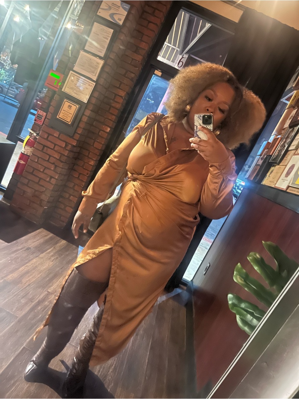 Fashion Nova Satin Twist Asymmetrical Dress in Rust